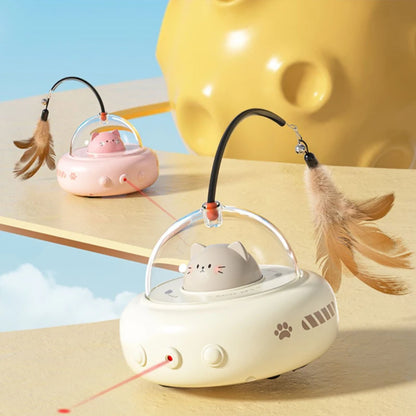 UFO Smart Teaser Cat Toy with Bell & Feathers