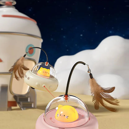 UFO Smart Teaser Cat Toy with Bell & Feathers