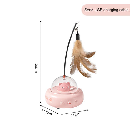 UFO Smart Teaser Cat Toy with Bell & Feathers