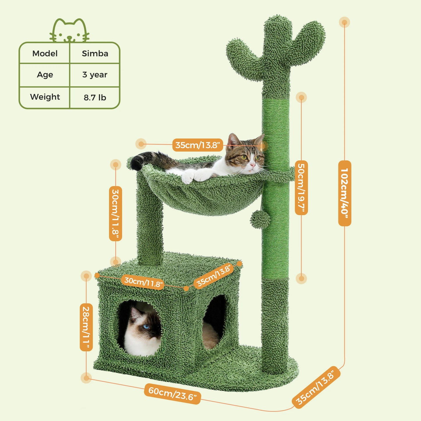 Cactus Cat Tree Tower with Hammock and Condo