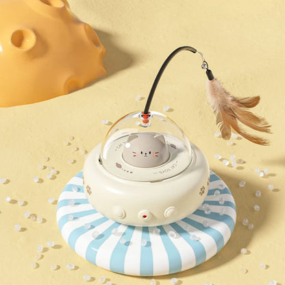 UFO Smart Teaser Cat Toy with Bell & Feathers