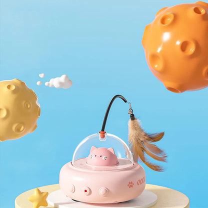 UFO Smart Teaser Cat Toy with Bell & Feathers